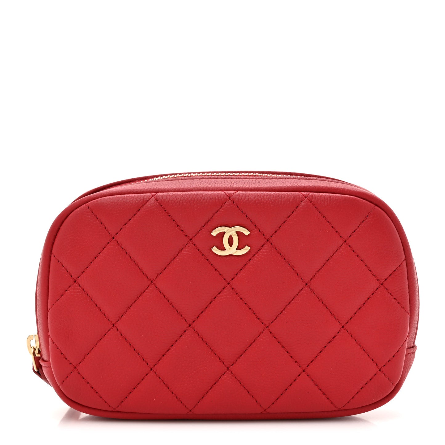 Caviar Quilted Small Curvy Pouch Cosmetic Case Dark Red
