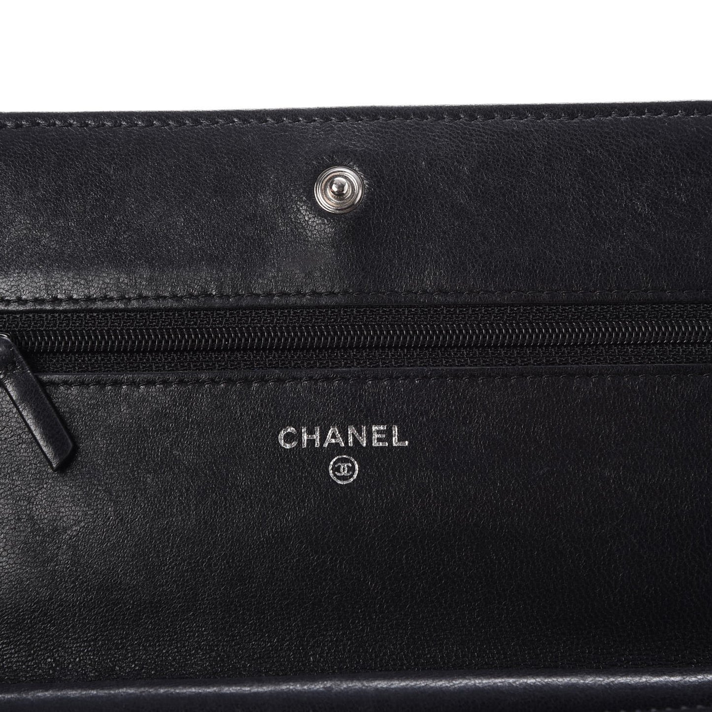 Lambskin Camellia Embossed Wallet on Chain WOC Black