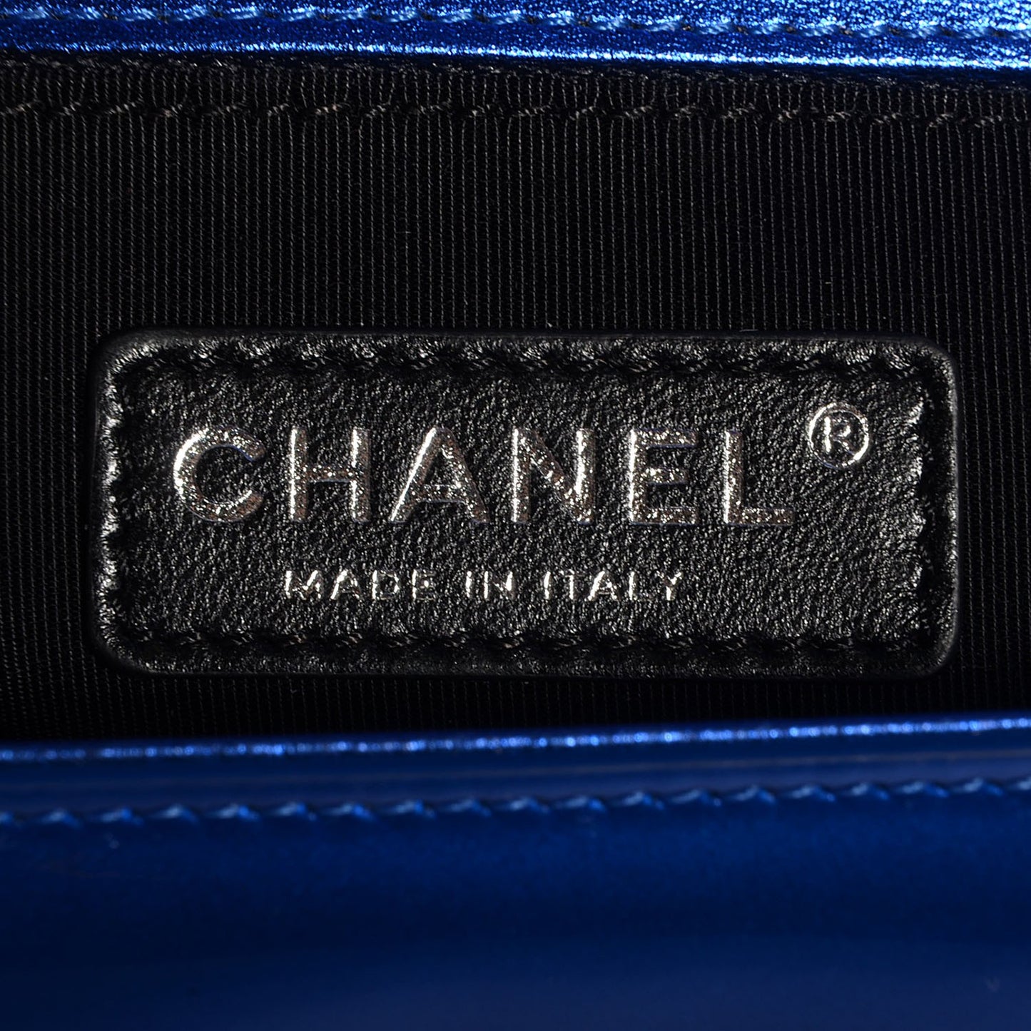 Metallic Patent Quilted New Medium Boy Flap Blue