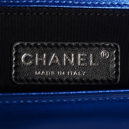 Chanel Metallic Patent Quilted New Medium Boy Flap Blue 7 of 9