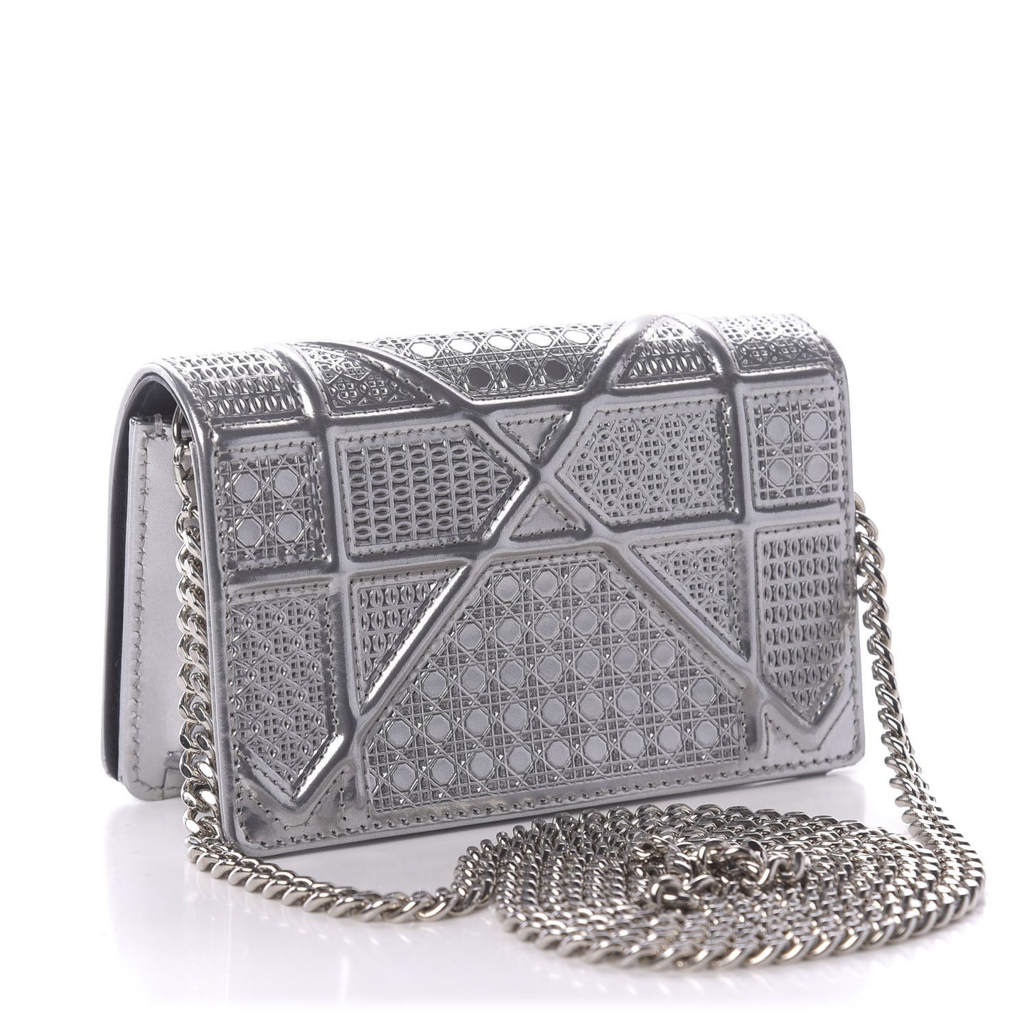 Metallic Patent Micro-Cannage Baby Diorama Flap Bag Silver
