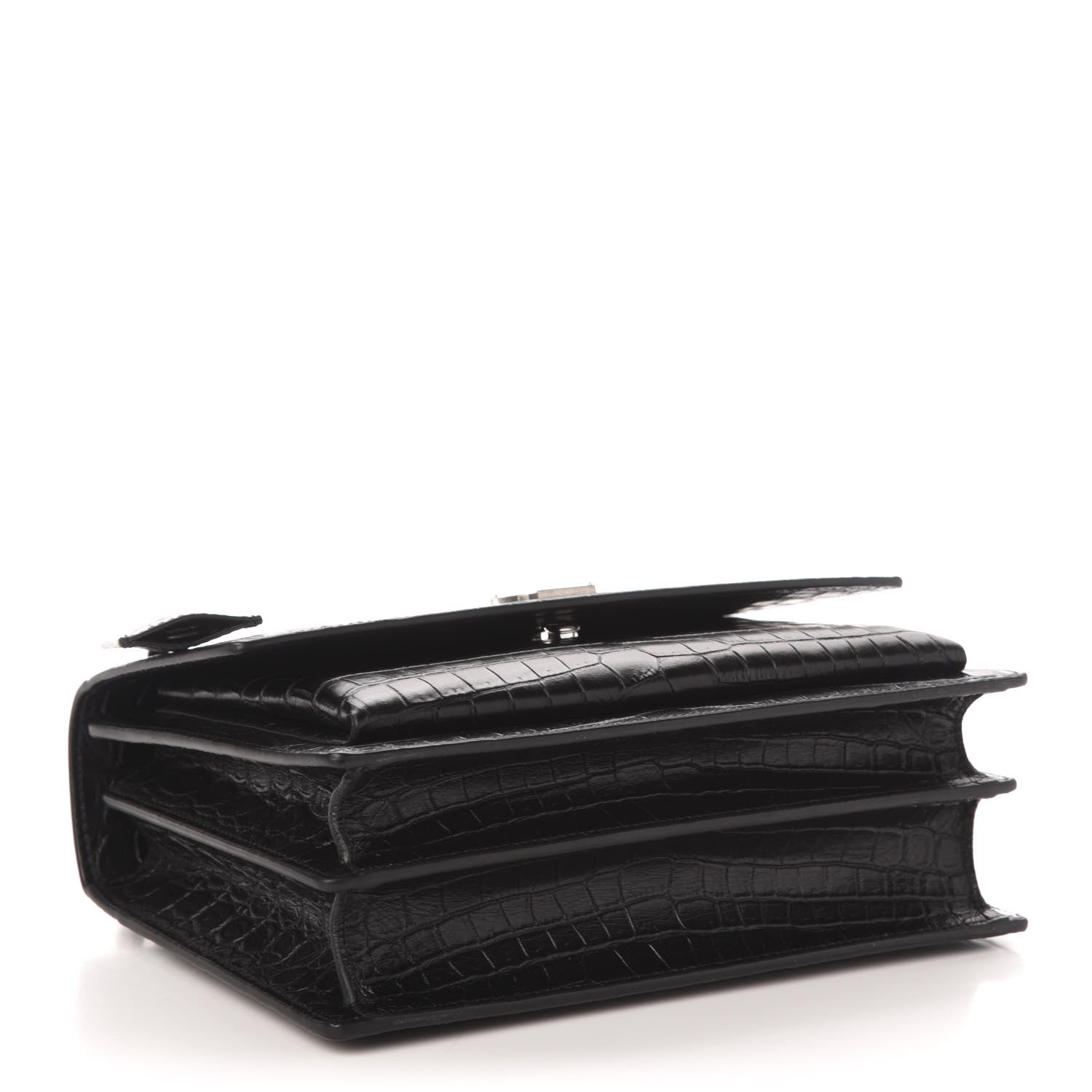 Saint Laurent Calfskin Crocodile Embossed Medium Monogram Sunset Black 4 of 10