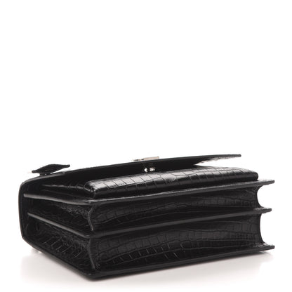 Saint Laurent Calfskin Crocodile Embossed Medium Monogram Sunset Black 4 of 10