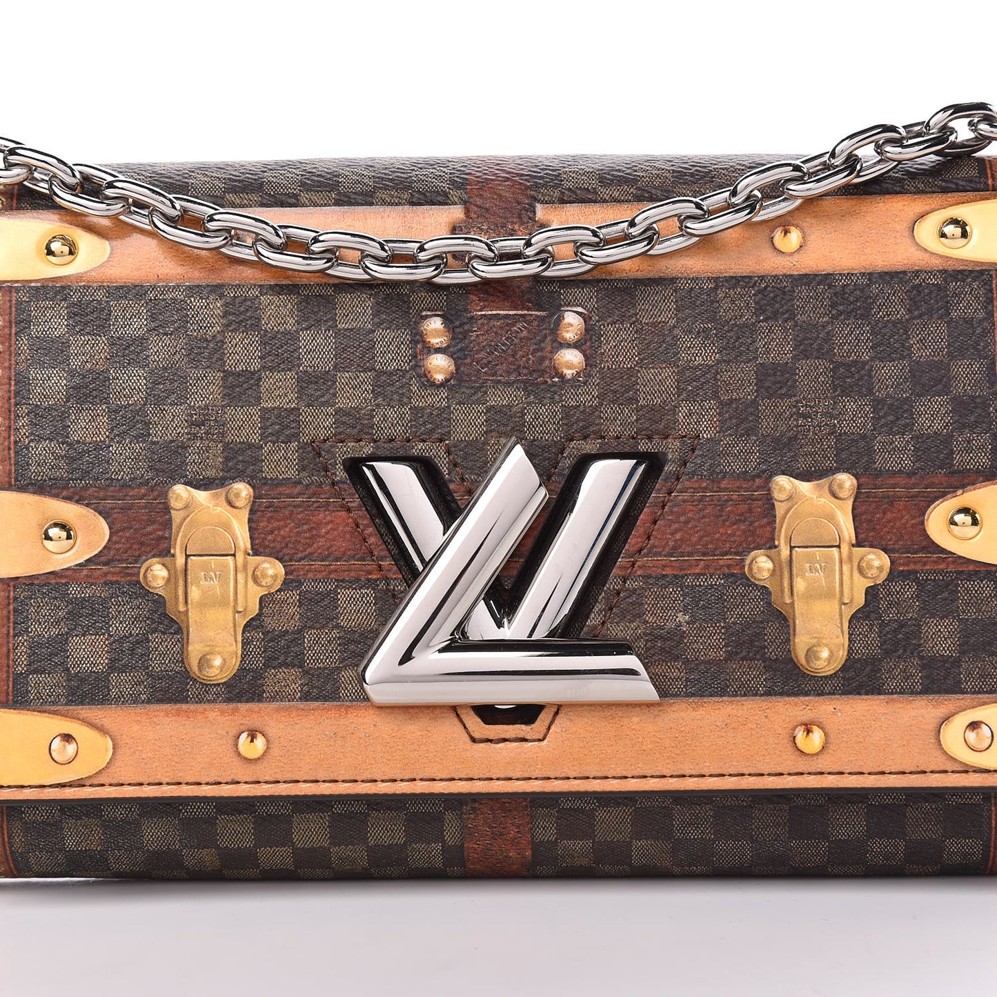 Transformed Damier Ebene Time Trunk Twist Chain Wallet