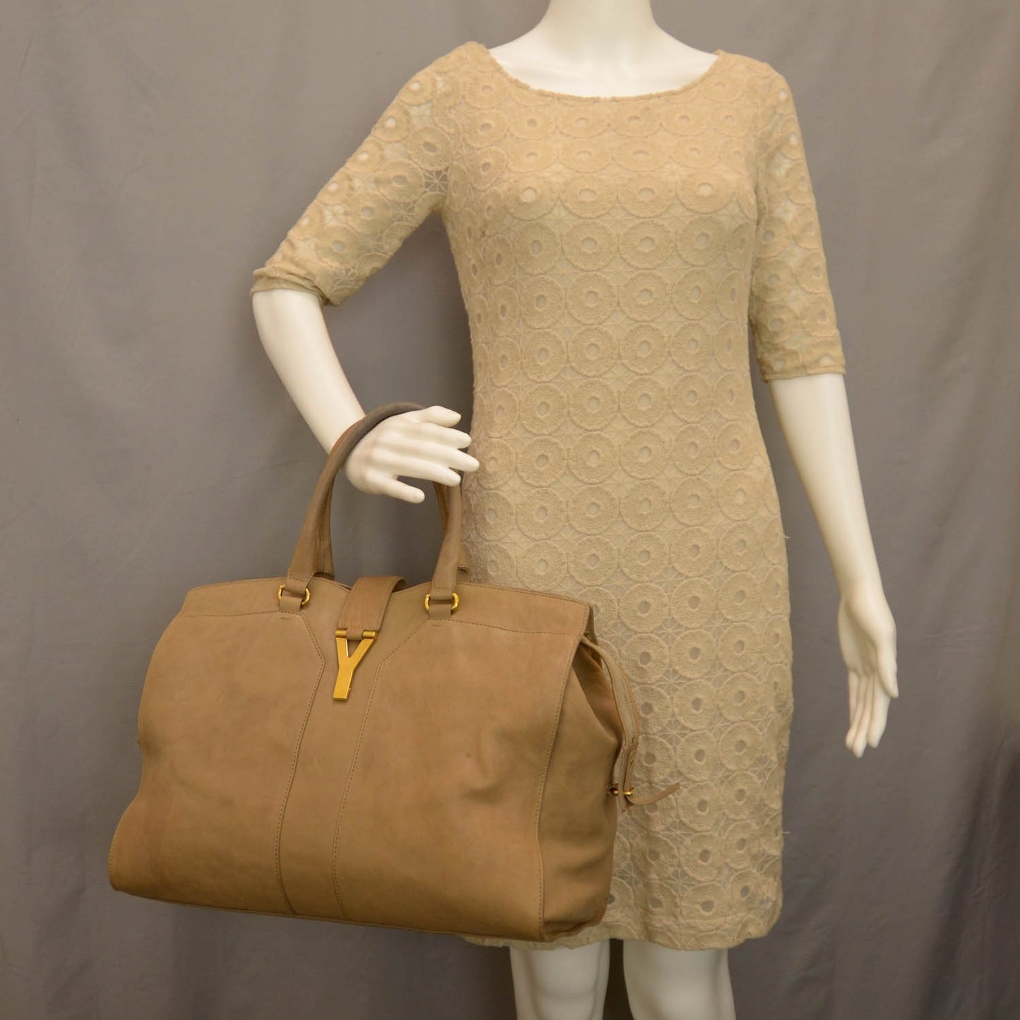Leather Large Cabas Chyc Beige