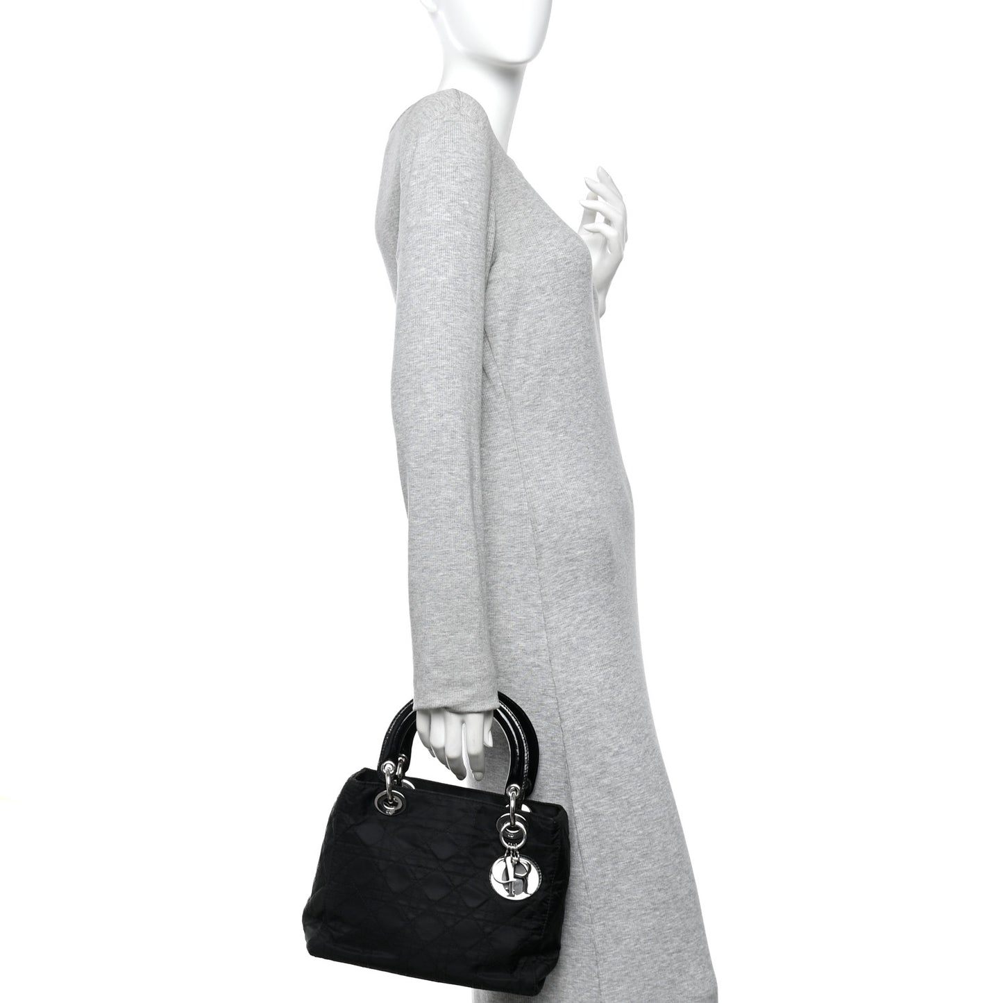 Nylon Cannage Medium Lady Dior Black
