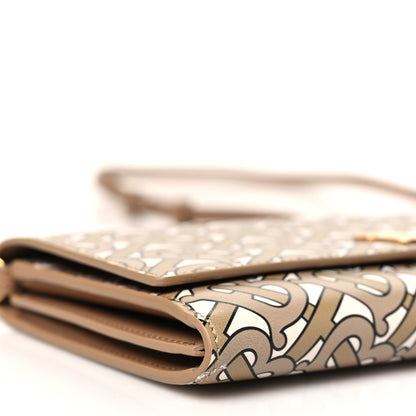 Burberry Calfskin Monogram TB Hazelmere Wallet With Detachable Strap Beige 10 of 12