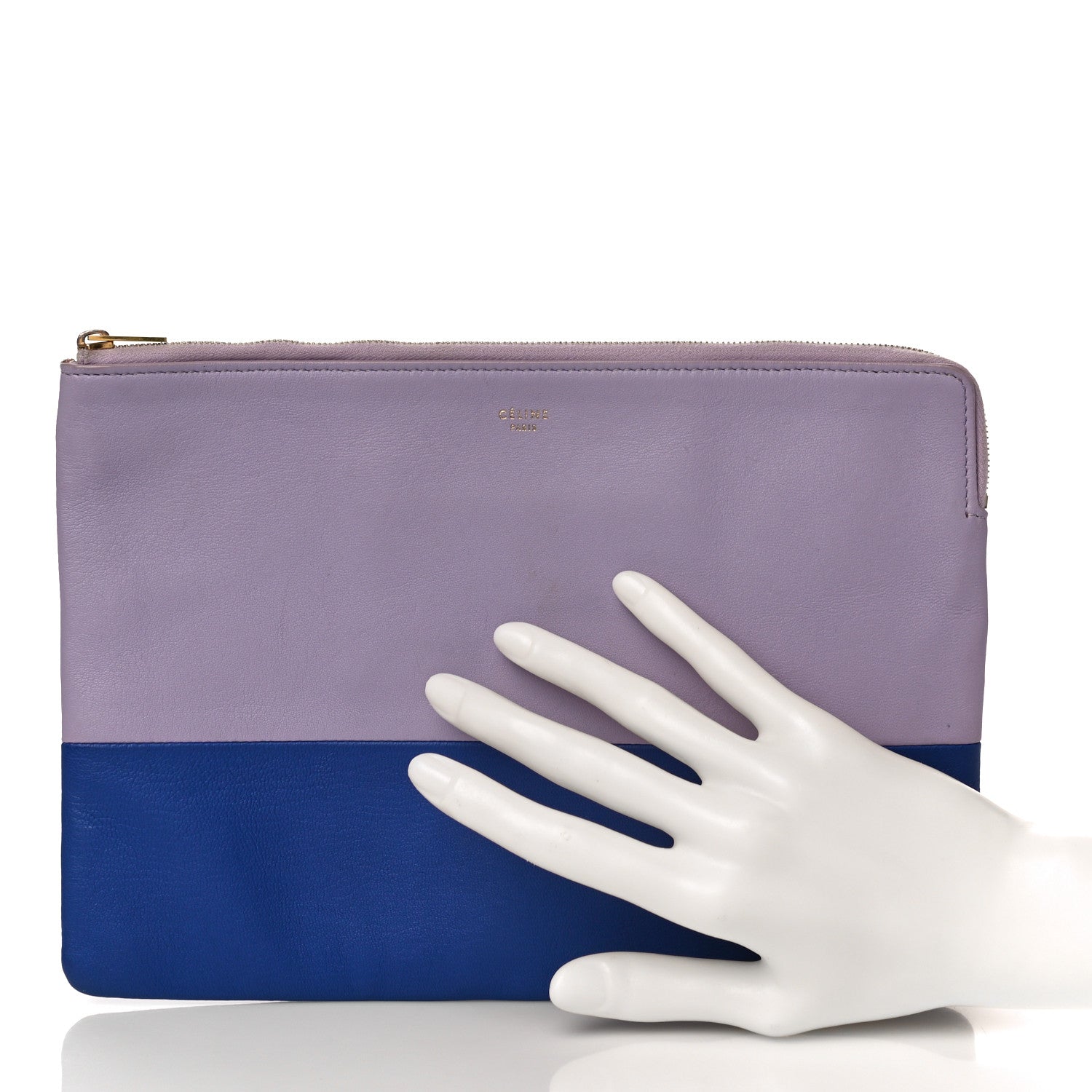 Celine Smooth Lambskin Bi-Color Solo Clutch Pouch Light Purple Royal Blue 2 of 10