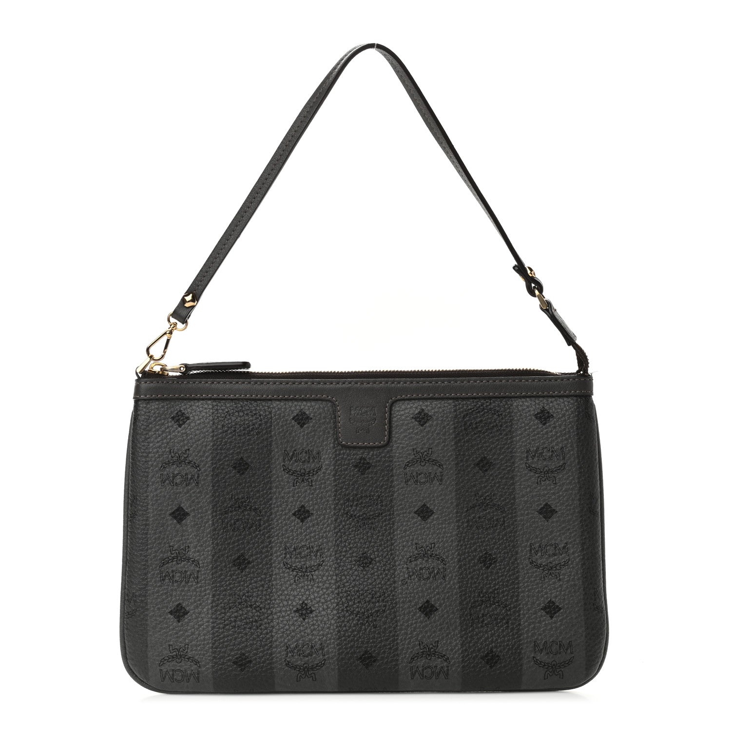 MCM Striped Visetos Liz Shopper Tote Pouch Phantom Grey 1 of 9