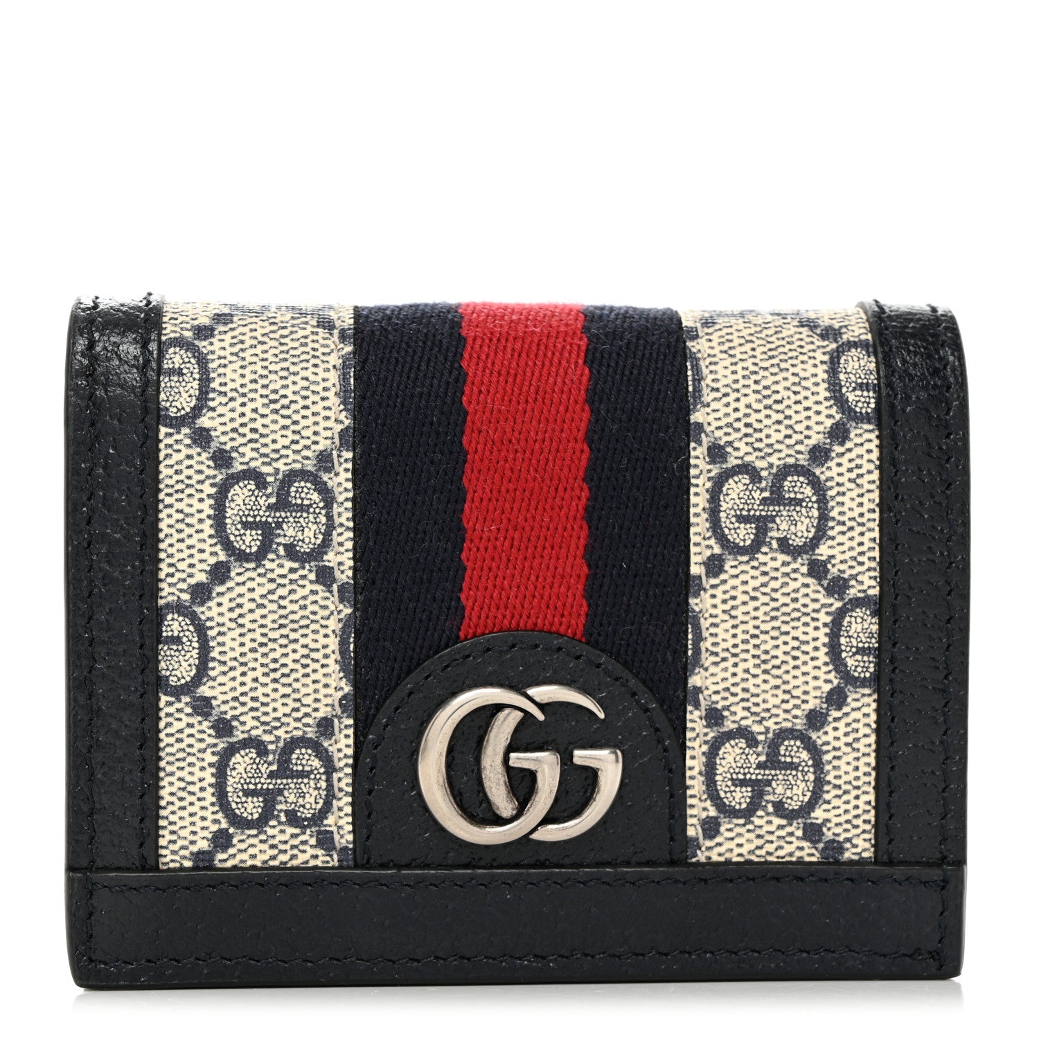 Gucci GG Supreme Monogram Textured Dollar Calfskin Web Ophidia Card Case Beige Blue 1 of 8