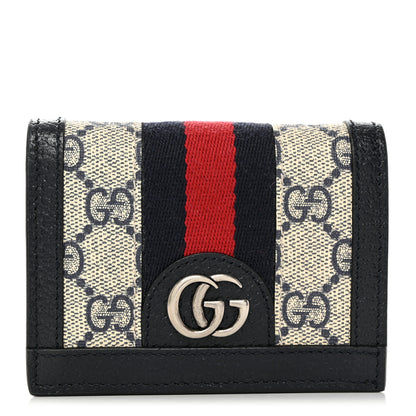 Gucci GG Supreme Monogram Textured Dollar Calfskin Web Ophidia Card Case Beige Blue 1 of 8