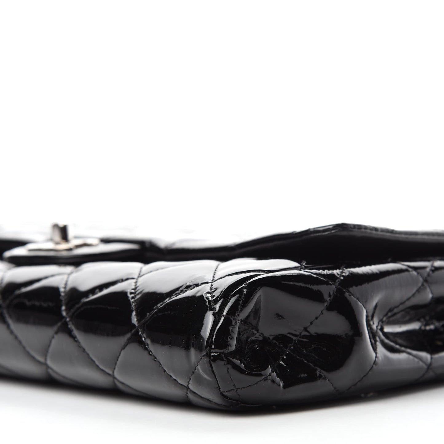 Patent Quilted Clutch with Chain Flap Black