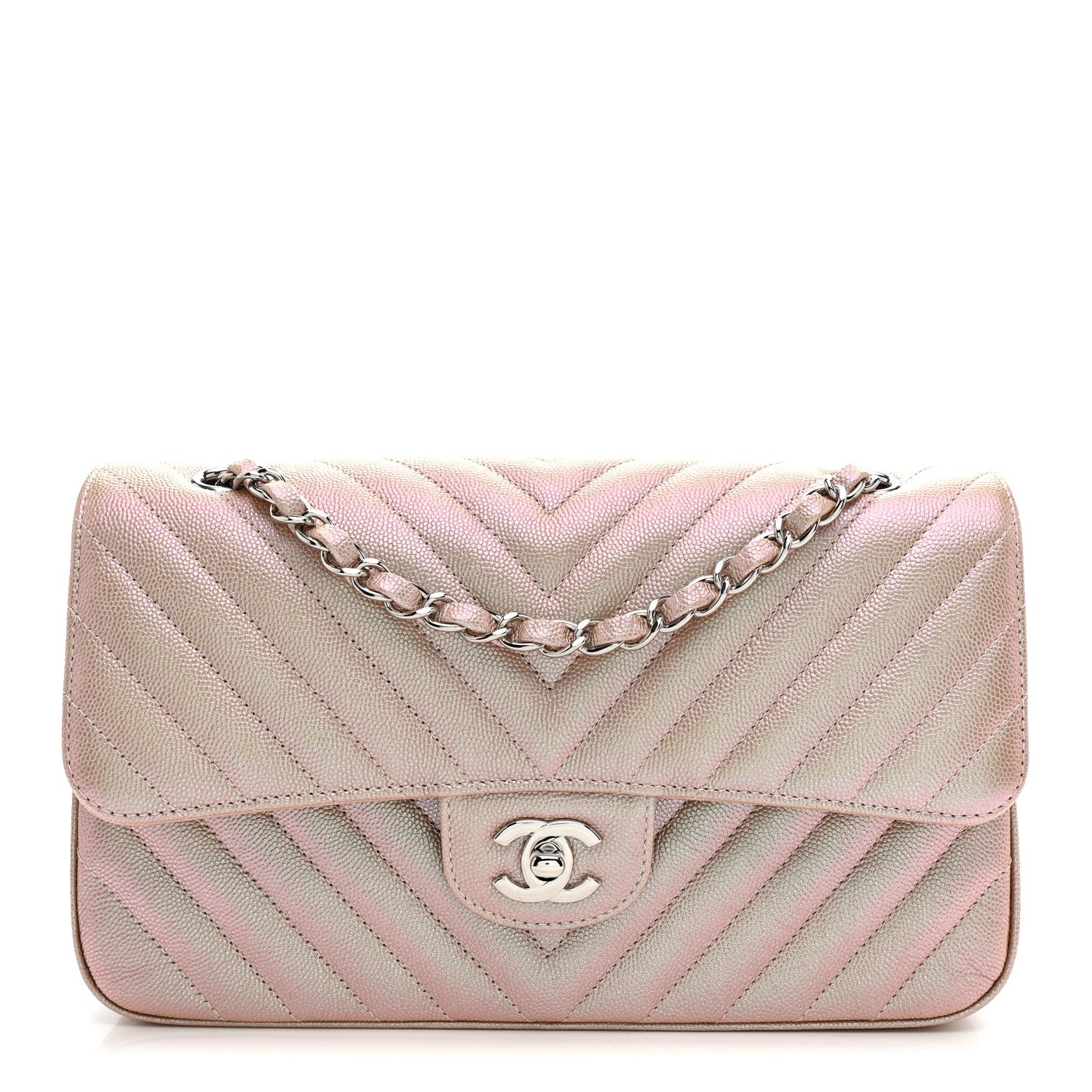 Chanel Metallic Caviar Chevron Quilted Medium Double Flap Light Gold 1 of 12