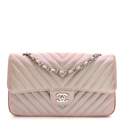Chanel Metallic Caviar Chevron Quilted Medium Double Flap Light Gold 1 of 12