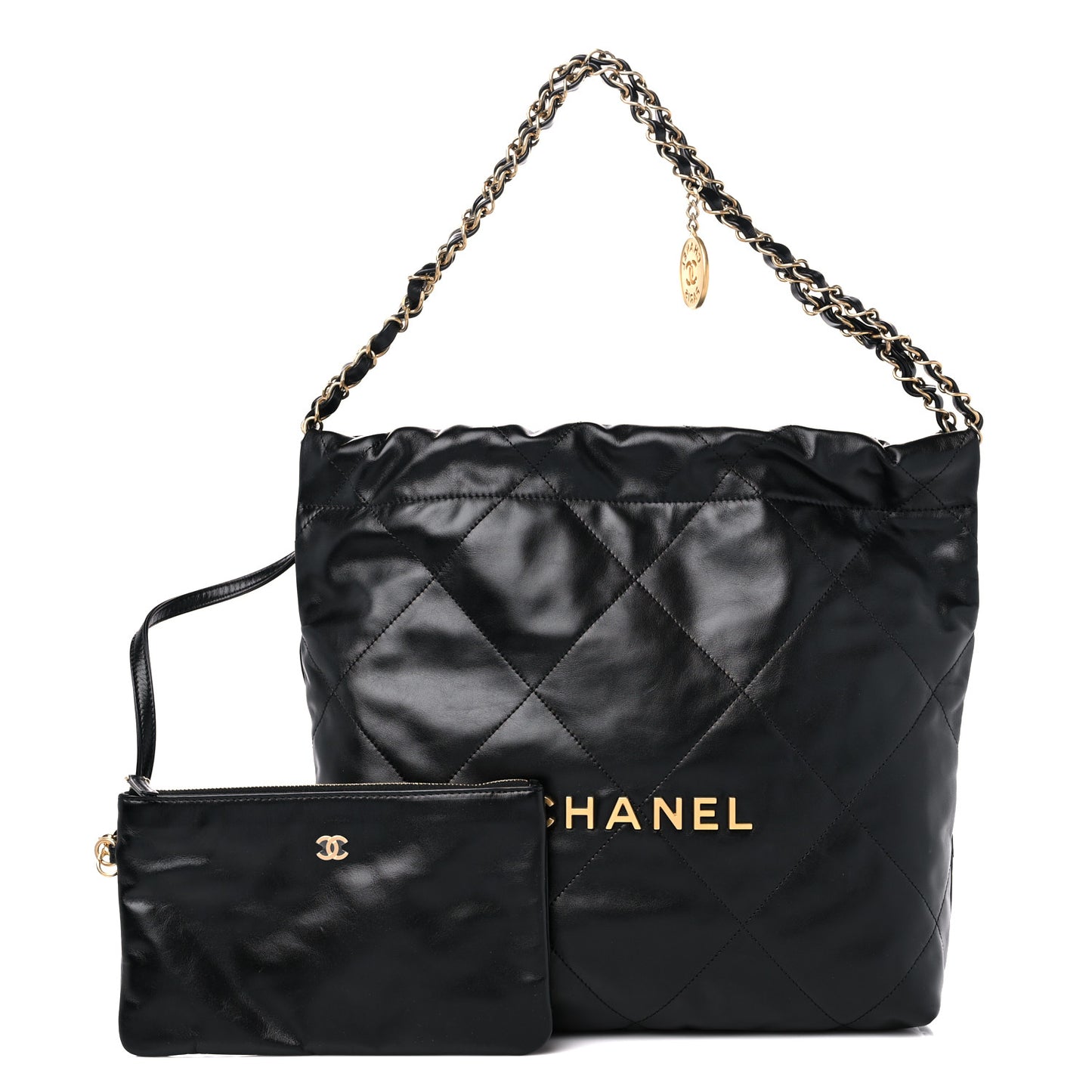 Shiny Calfskin Quilted Small Chanel 22 Black