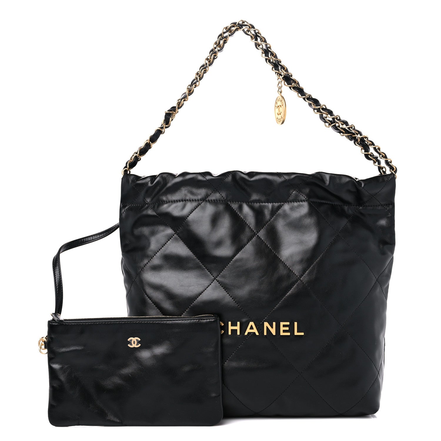 Chanel Shiny Calfskin Quilted Small Chanel 22 Black 1 of 10
