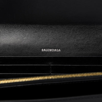 Balenciaga Grained Calfskin Logo Cash Continental Wallet on Chain Black White 8 of 9