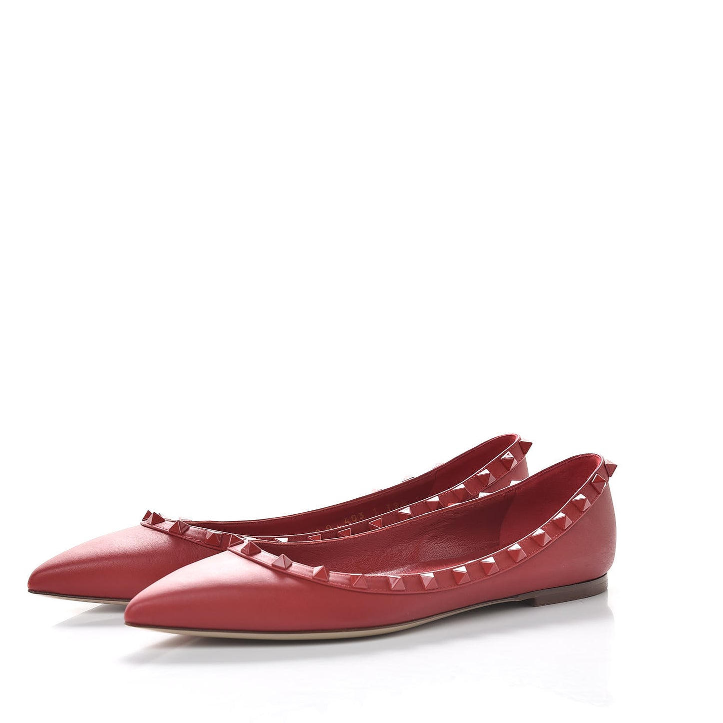 Calfskin Lacquered Monochrome Rockstud Ballerina Flats 39.5 Rosso Valentino