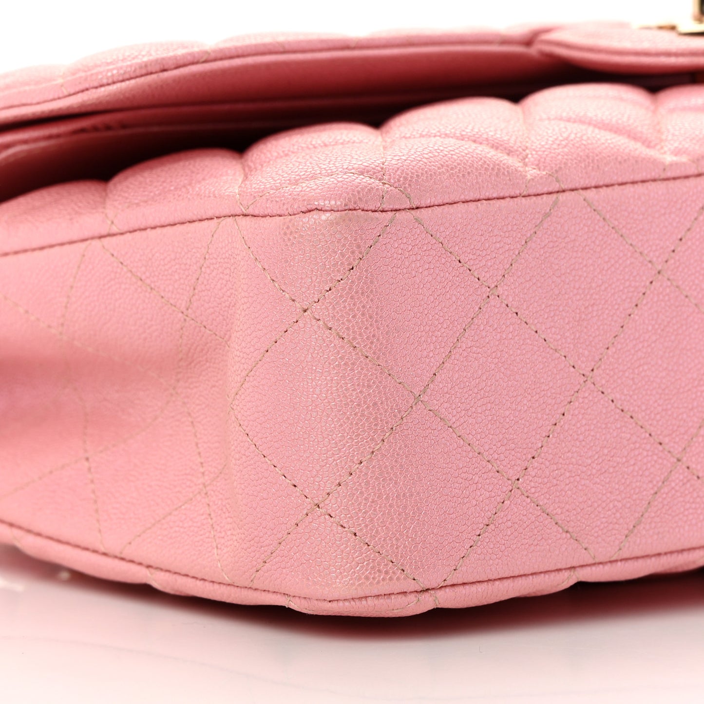 Iridescent Caviar Quilted Medium Double Flap Rose Pink