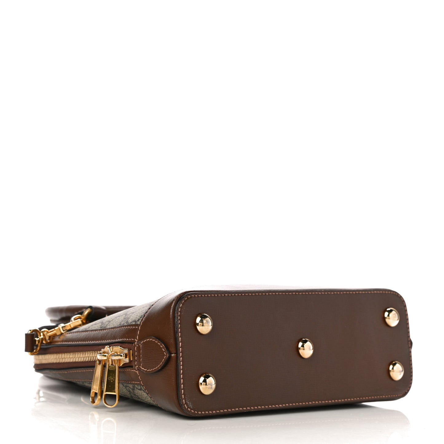 GG Supreme Monogram Azalea Calfskin Small Horsebit 1955 Top Handle Bag Beige Ebony Brown Sugar