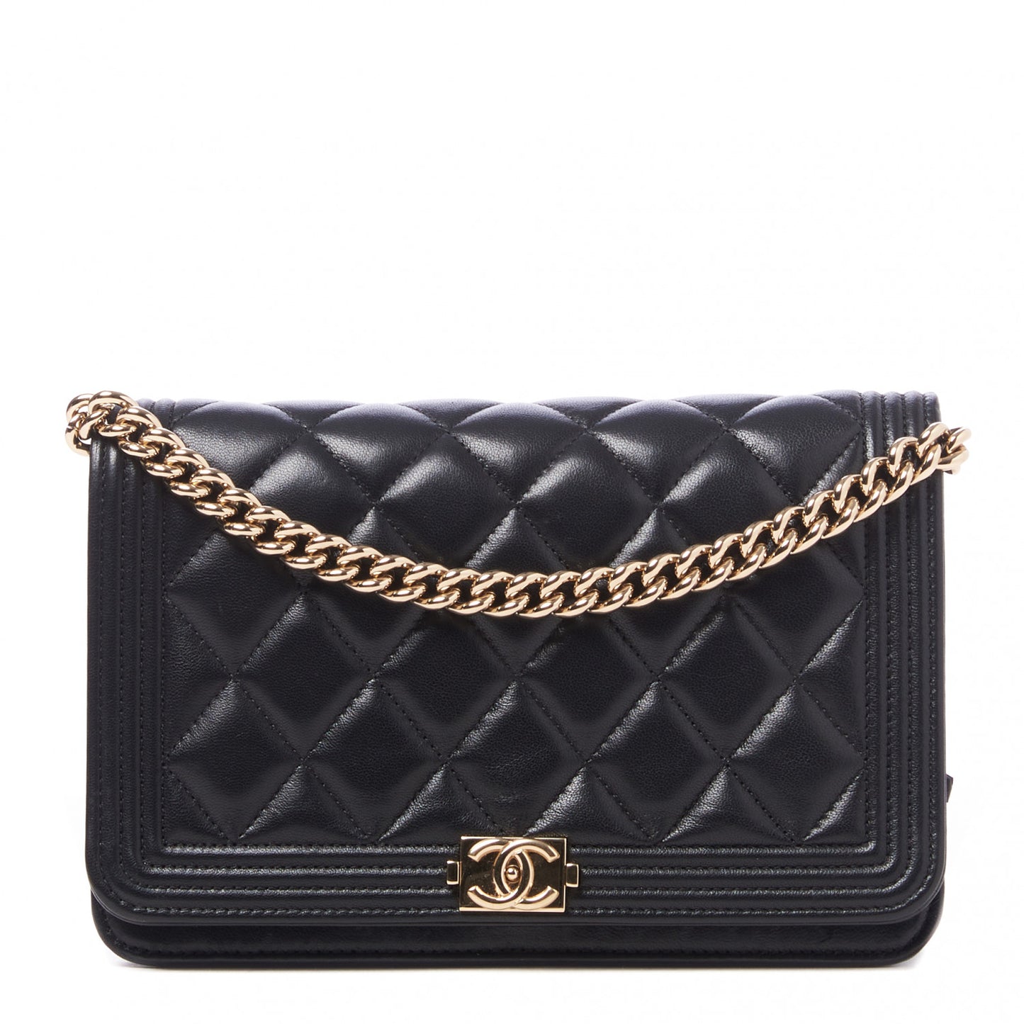 Lambskin Quilted Boy Wallet On Chain WOC Black