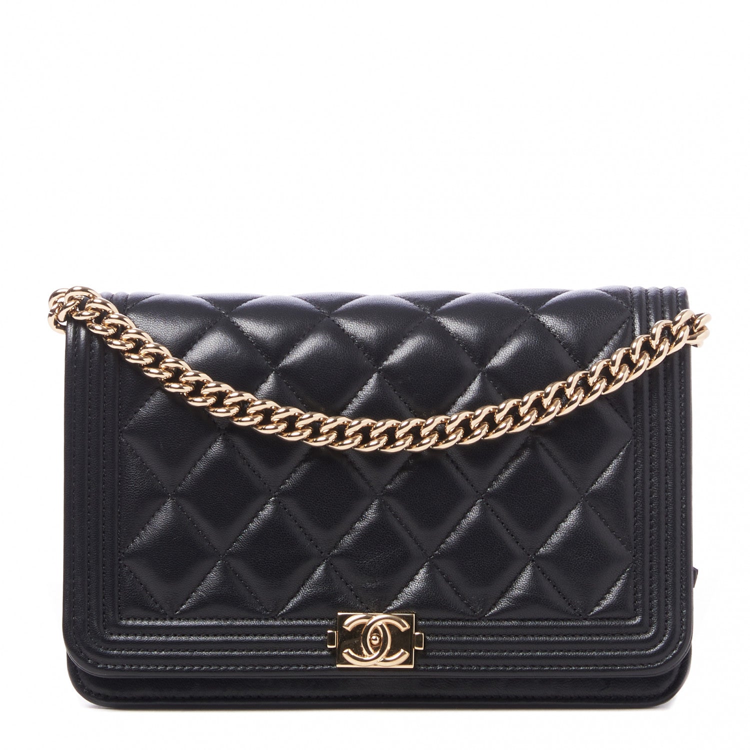 Chanel Lambskin Quilted Boy Wallet On Chain WOC Black 1 of 9