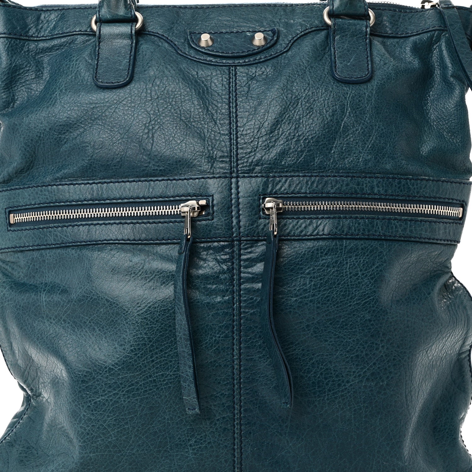 Balenciaga Agneau Classic Silver Hardware Square Tote Bleu Mineral 8 of 10