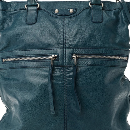 Balenciaga Agneau Classic Silver Hardware Square Tote Bleu Mineral 8 of 10