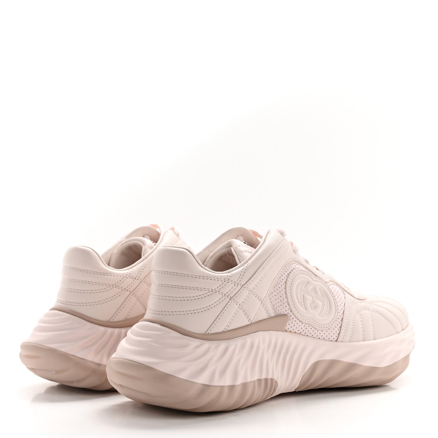 Calfskin Interlocking G Ripple Womens Platform Sneakers 38 Light Pink