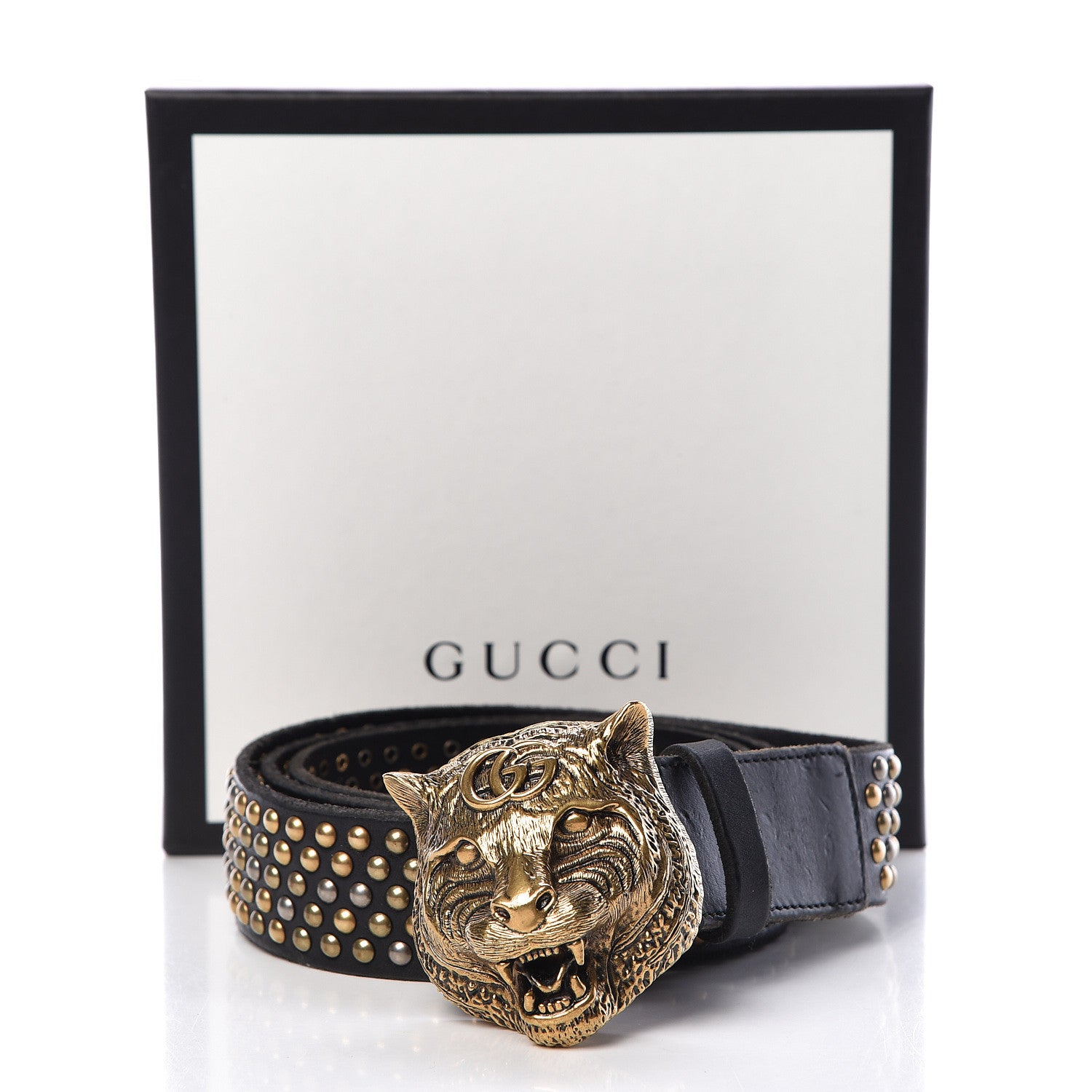 Gucci Calfskin Studded Feline Belt 105 42 Black 10 of 10