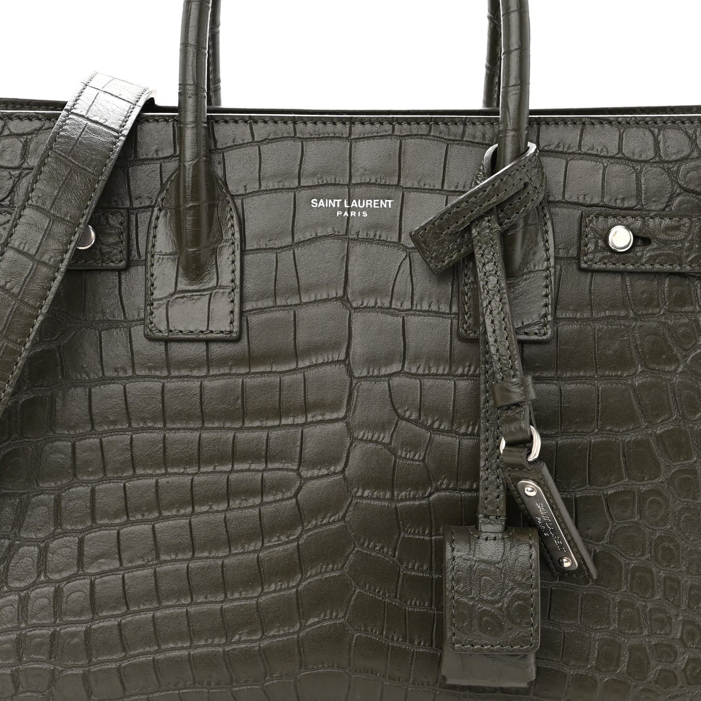 Calfskin Crocodile Embossed Baby Supple Sac De Jour Dark Leaf