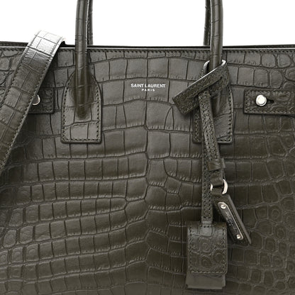 Saint Laurent Calfskin Crocodile Embossed Baby Supple Sac De Jour Dark Leaf 7 of 9