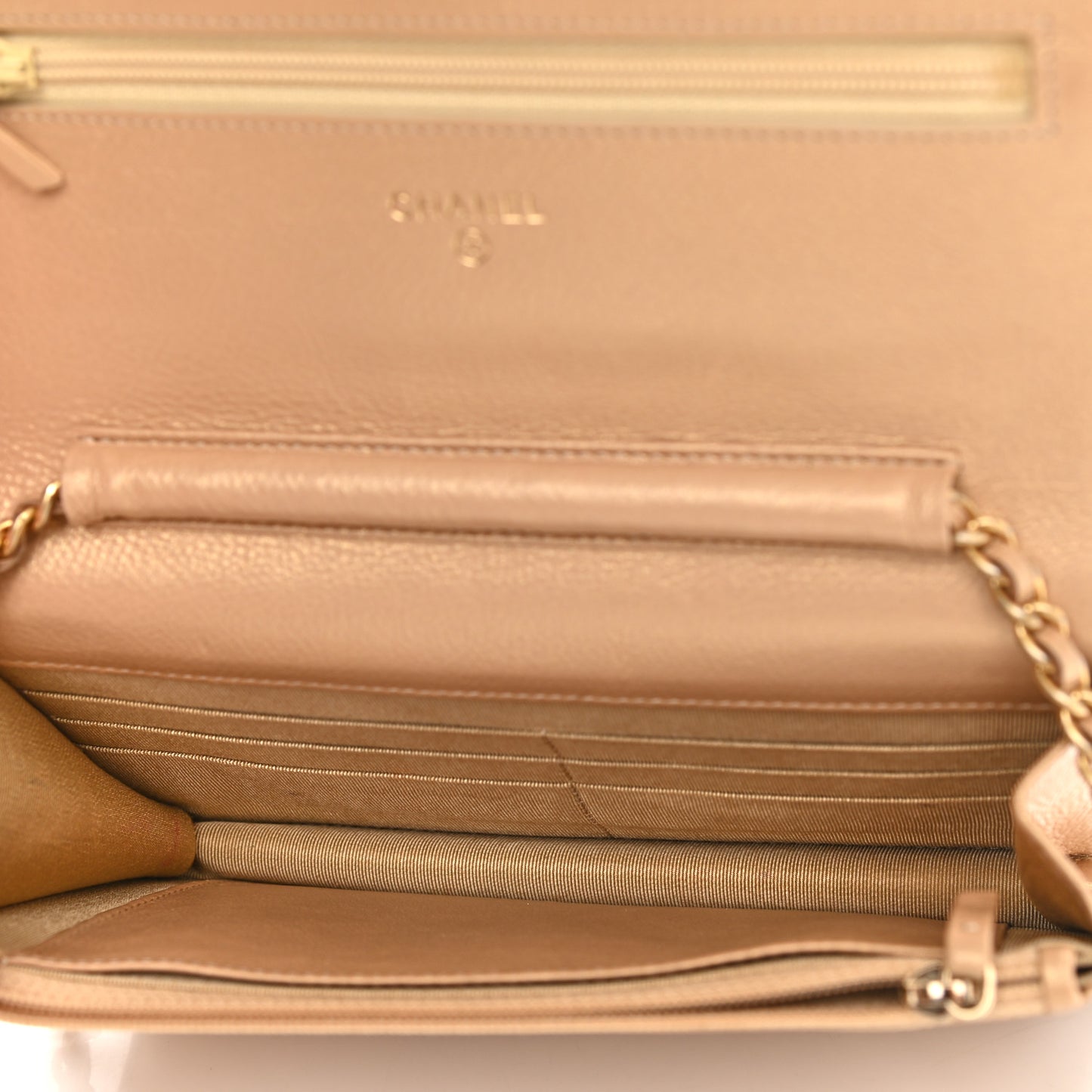 Iridescent Calfskin Quilted Wallet on Chain WOC Gold