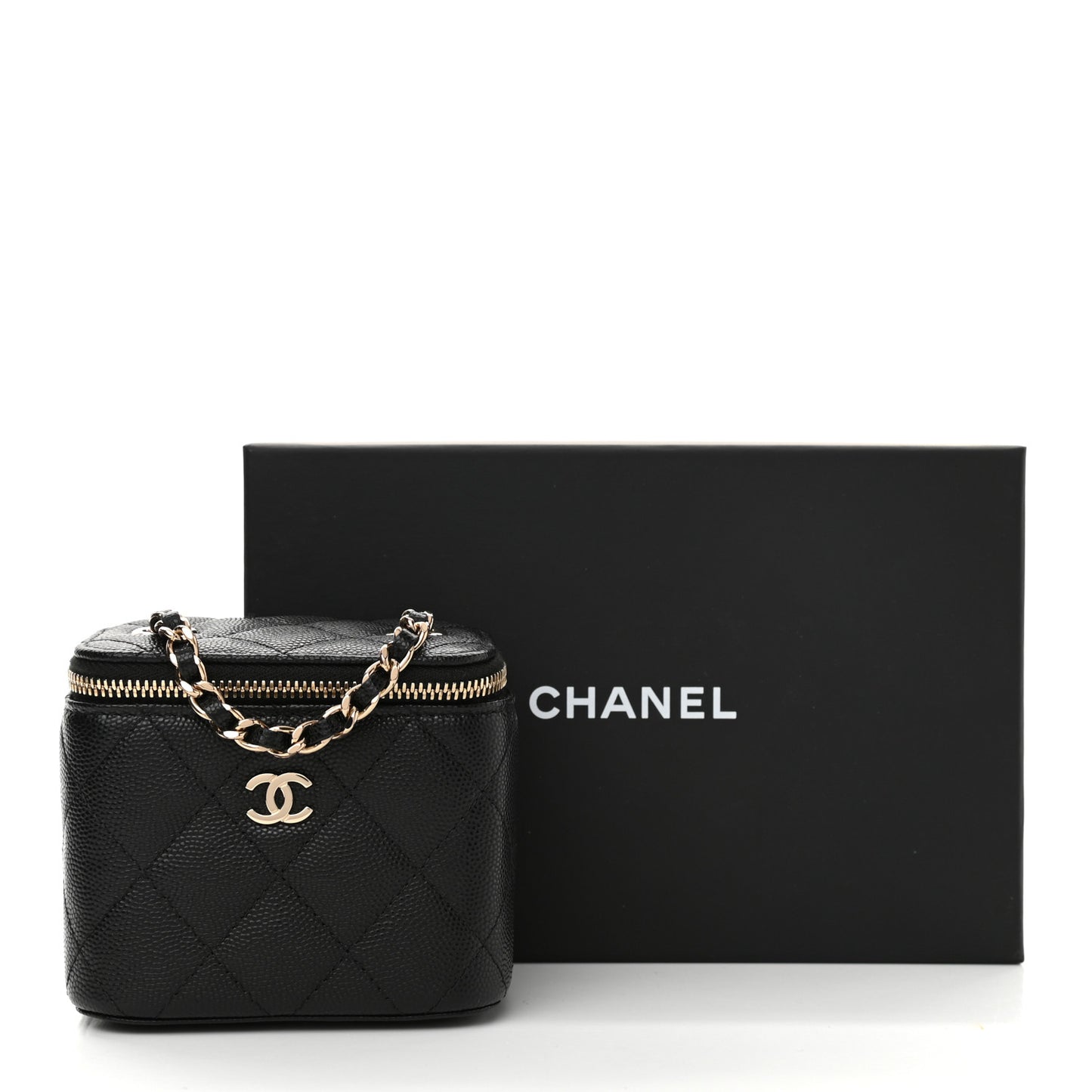 Caviar Quilted Mini Vanity Case With Chain Black