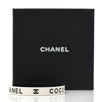 Chanel Resin Logo Bangle Bracelet White Black 4 of 4