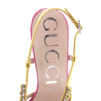 Gucci Velvet Nappa Crystal Zephyra Slingback Platform High Heel Sandals 38.5 Pink Gold 7 of 9