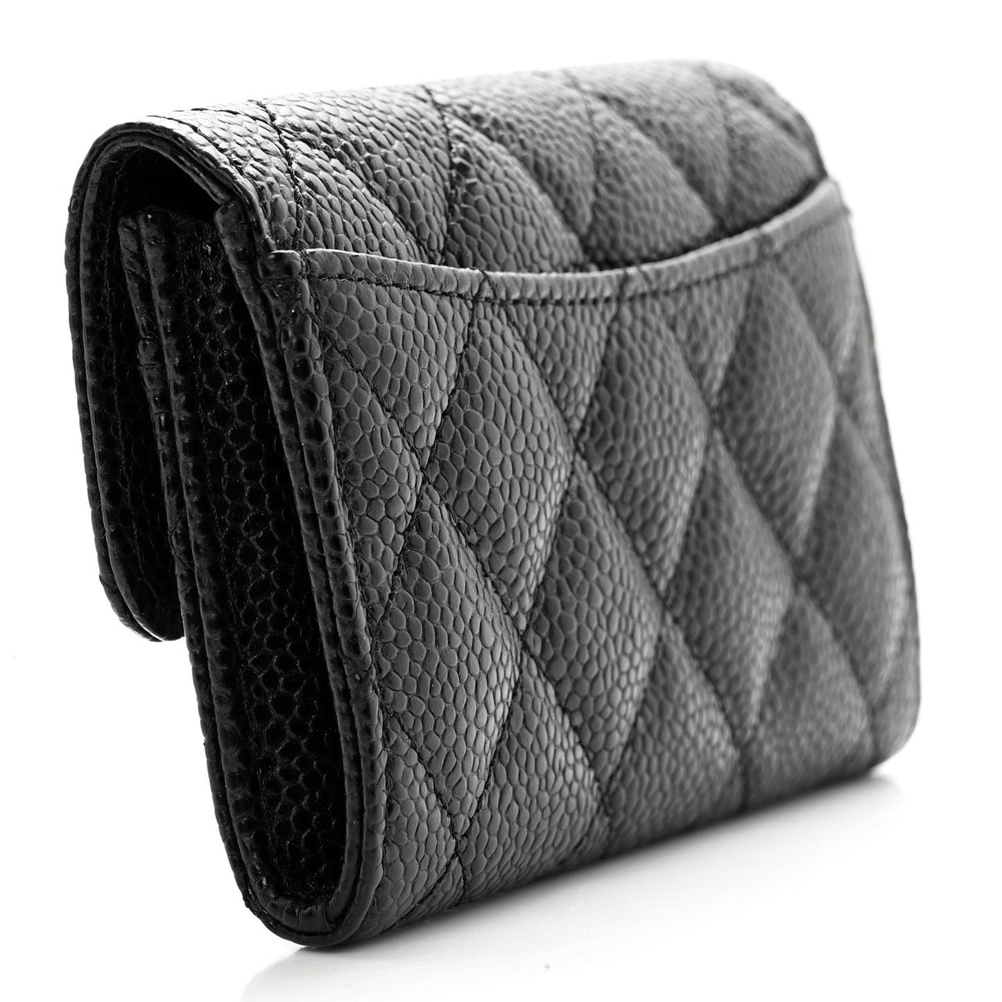 Caviar Quilted Flap Card Holder Wallet Black
