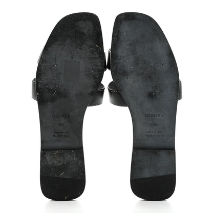 Hermes Box Calfskin Oran Sandals 39.5 Black 5 of 8