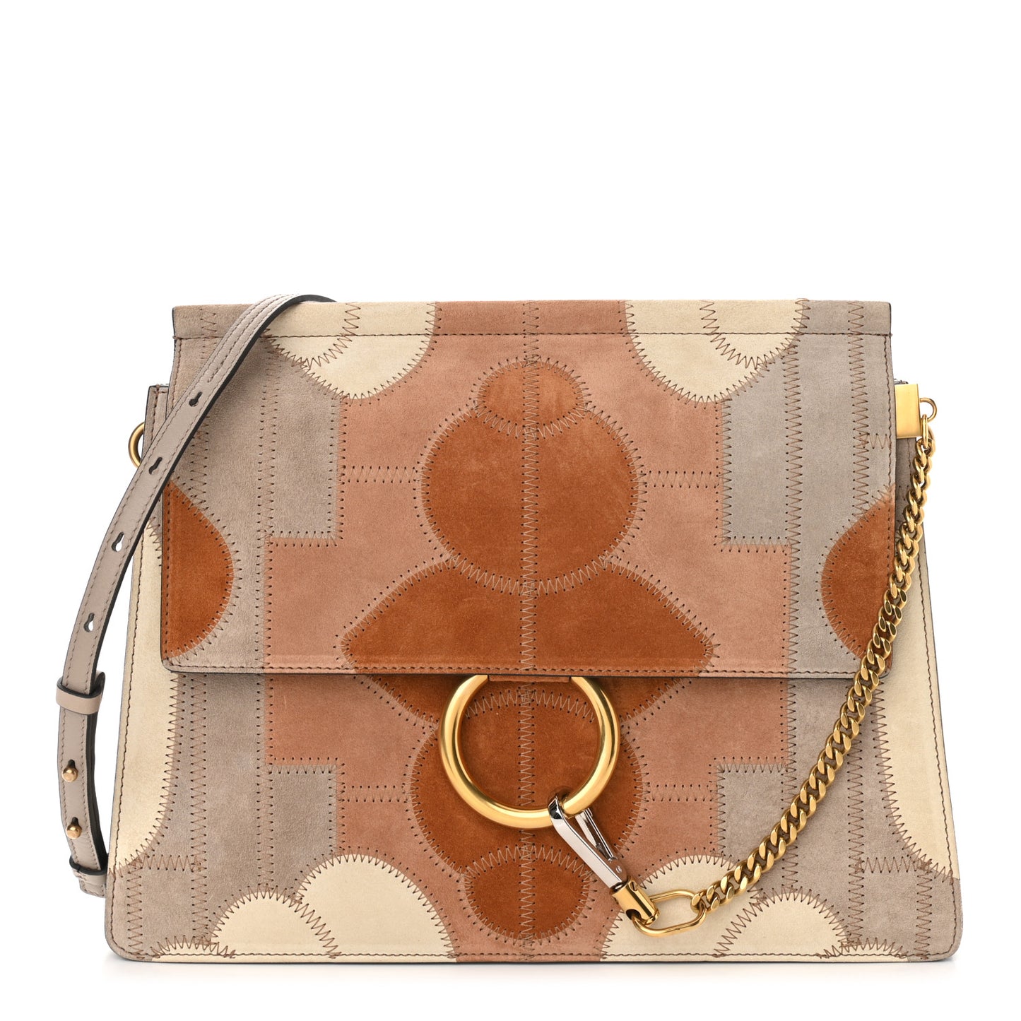 Suede Patchwork Medium Faye Shoulder Bag Motty Grey