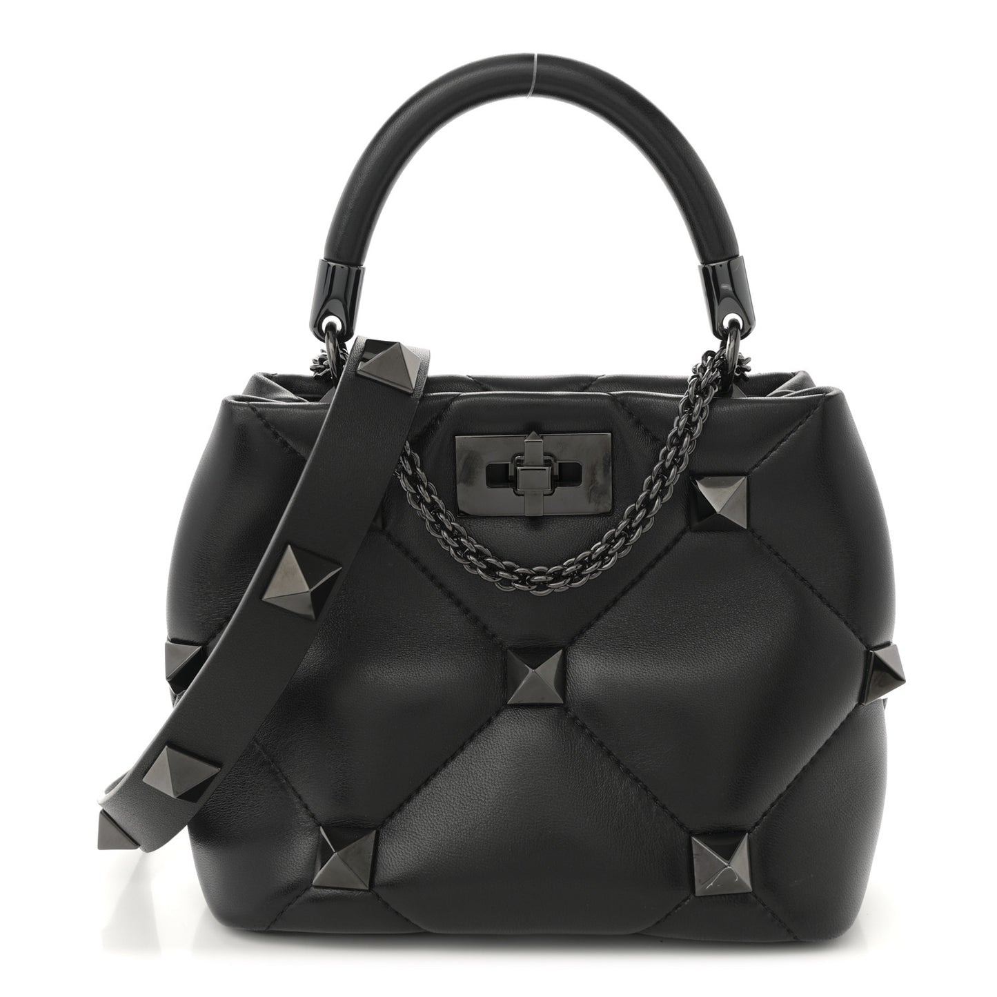 Nappa Monochrome Small Roman Stud The Handle Bag Black