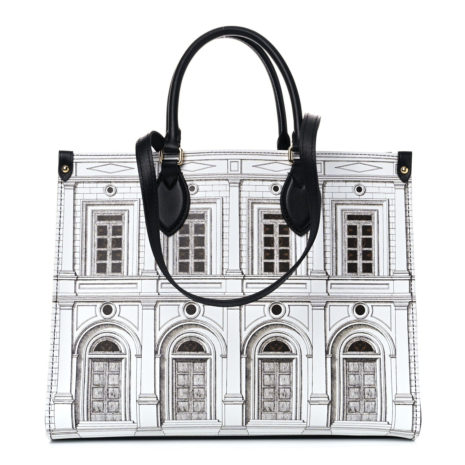Louis Vuitton X FORNASETTI Calfskin Architettura Onthego MM Black White 1 of 15
