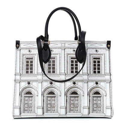 Louis Vuitton X FORNASETTI Calfskin Architettura Onthego MM Black White 1 of 15