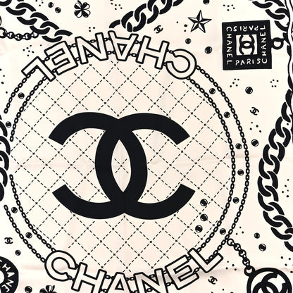Chanel Silk Twill Square Scarf Hair Tie White Black 2 of 3
