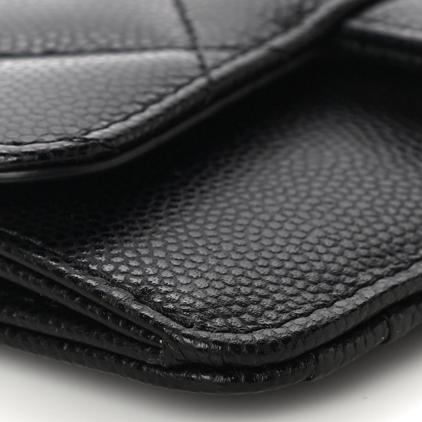Caviar Quilted Flap Zip Card Holder Black