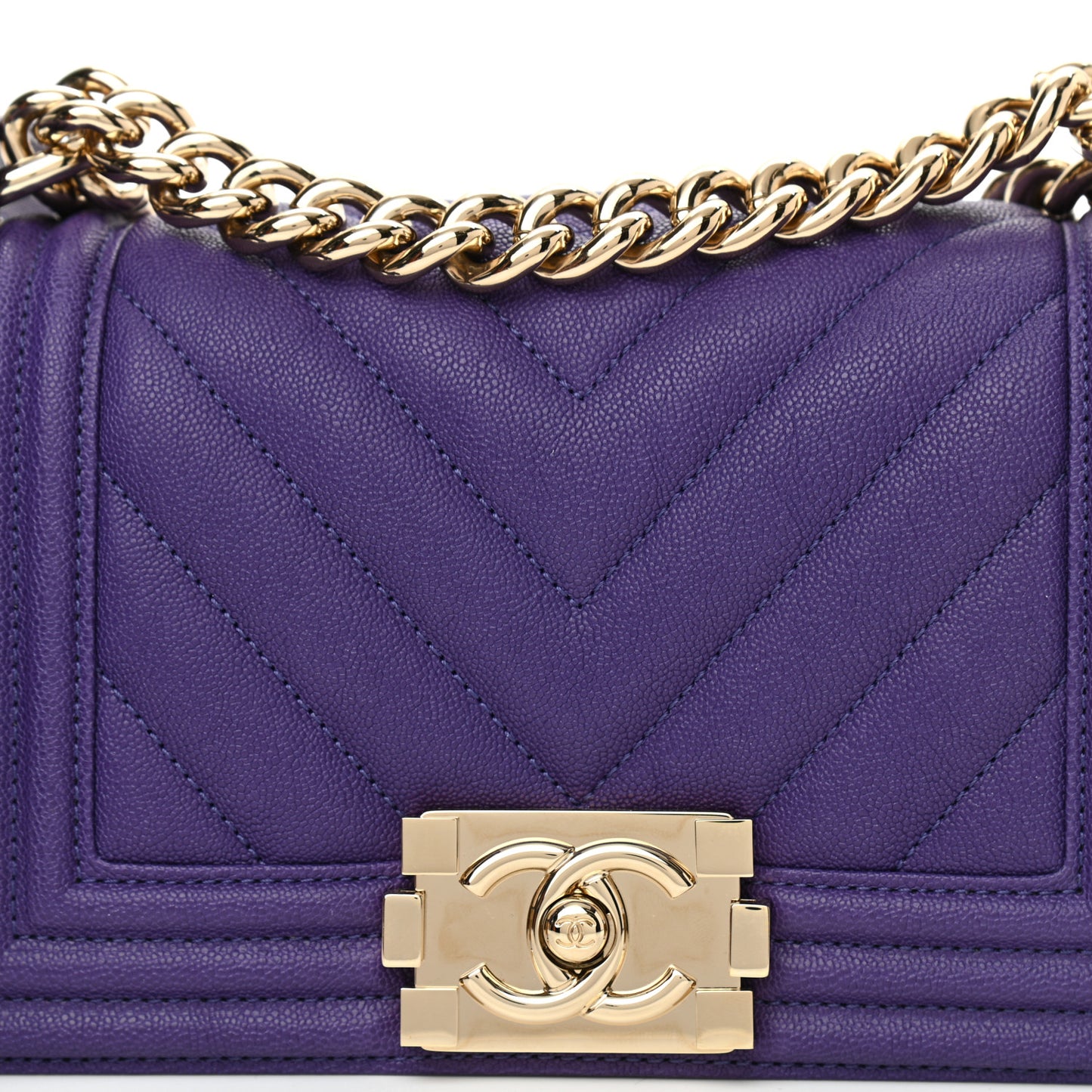 Caviar Chevron Quilted Small Boy Flap Purple