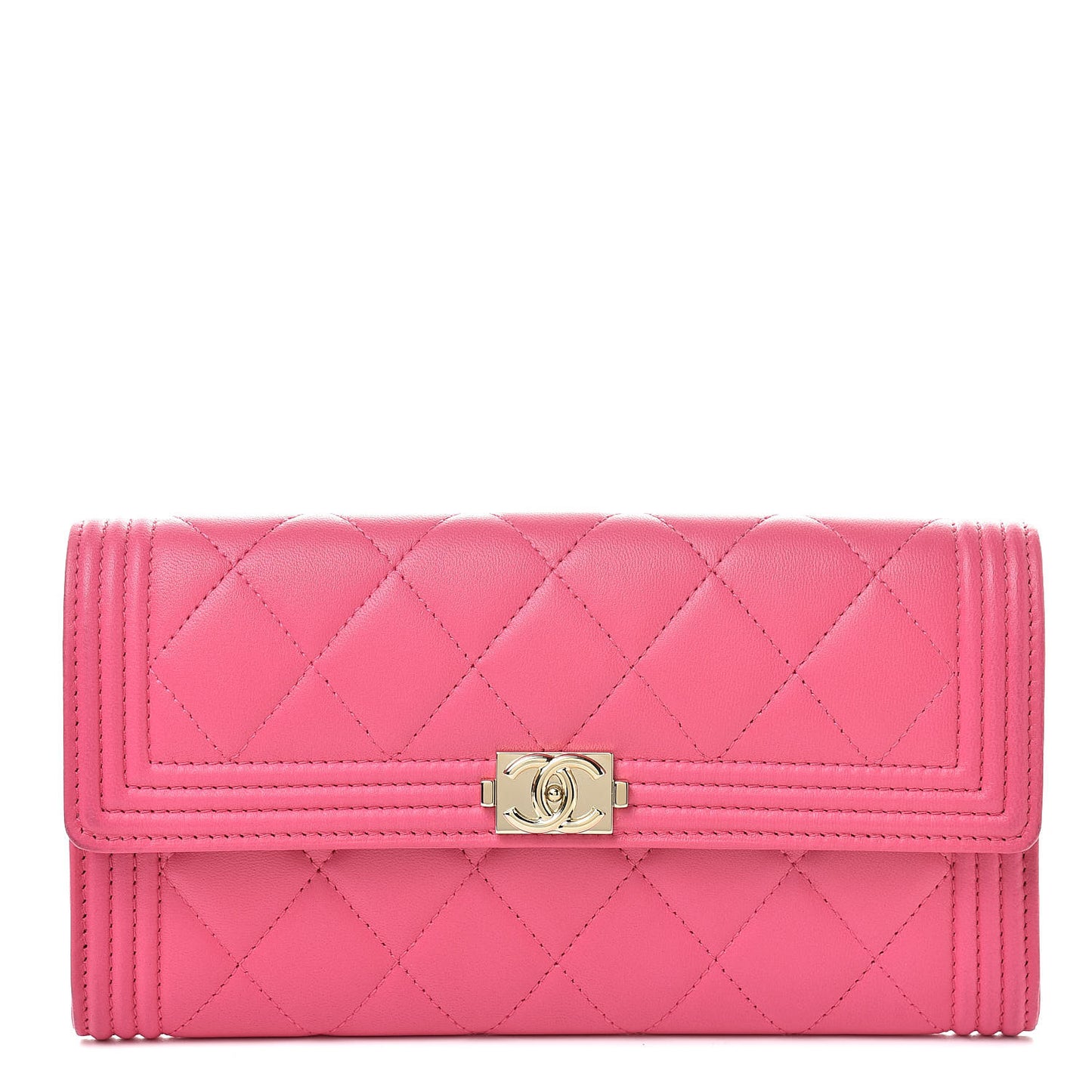 Lambskin Quilted Boy Flap Wallet Fuchsia
