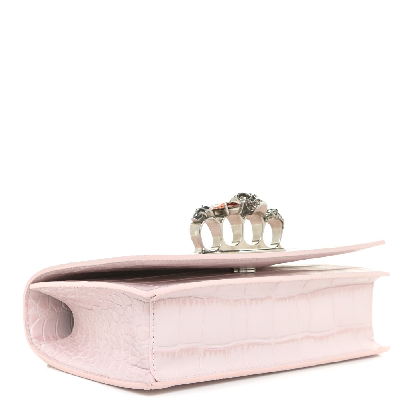 Shiny Crocodile Embossed Jeweled Satchel Pink