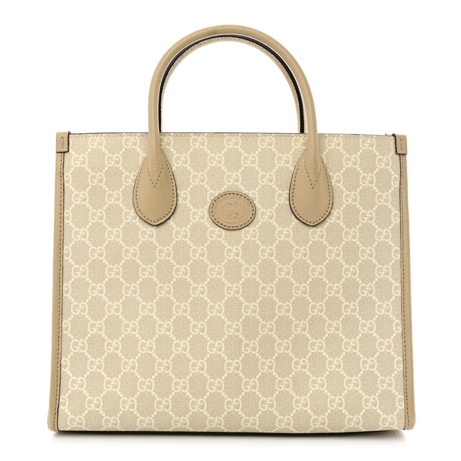 Gucci GG Supreme Monogram Textured Dollar Calfskin Small Retro Interlocking G Tote Bag Beige Mystic White Oatmeal 1 of 10