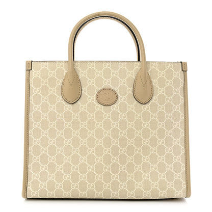 Gucci GG Supreme Monogram Textured Dollar Calfskin Small Retro Interlocking G Tote Bag Beige Mystic White Oatmeal 1 of 10