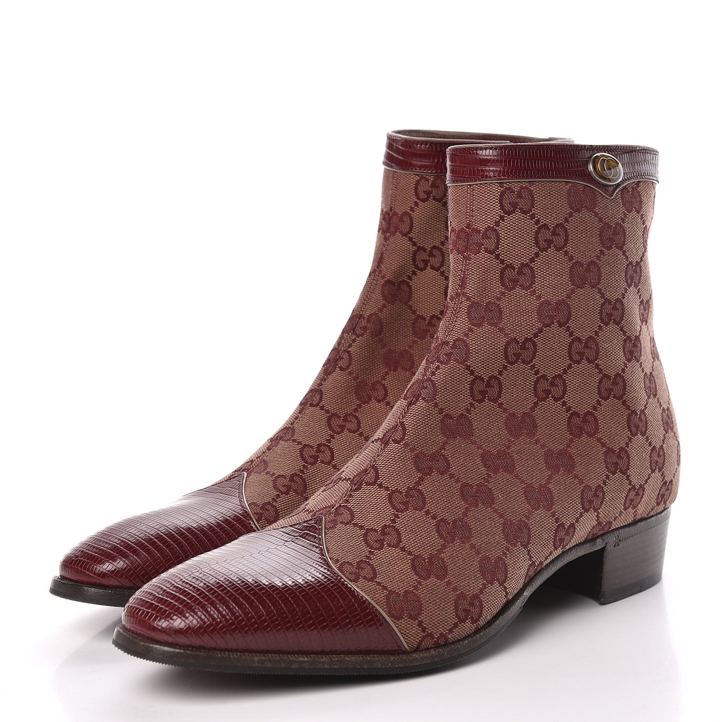 GG Monogram Lizard Mens GG Ankle Boots 9 Sahara Rubino Bright Bordeaux